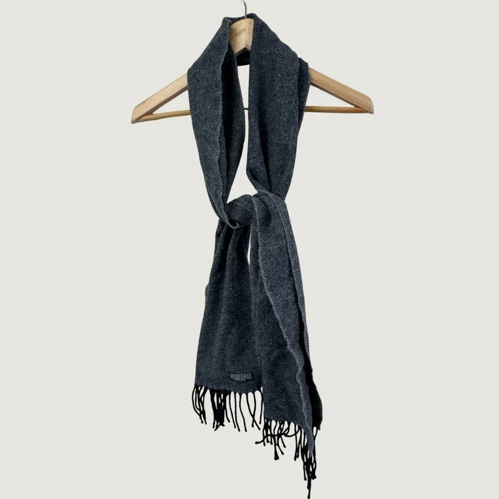 Foxford Scarf OS Grey Herringbone 100% Lambswool Made in Ireland Dark Academia
